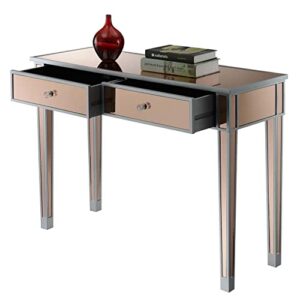 Convenience Concepts Gold Coast Mirrored 2 Drawer Desk/Console Table, Silver/Rosé