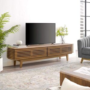 modway render 71" mid-century modern low profile tv stand in walnut, 71 inch