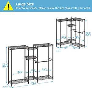 VIPEK V6 Wire Garment Rack Heavy Duty Clothes Rack Metal Clothing Rack with Shelves, Freestanding Portable Wardrobe Closet Rack for Hanging Clothes 74.4" L x 17.7" W x 76.8" H, Max Load 780LBS, Black