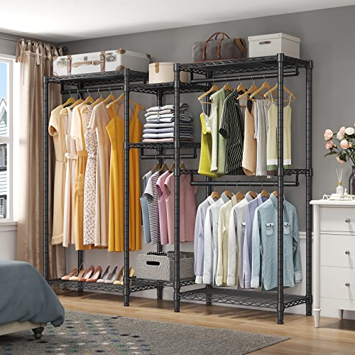 VIPEK V6 Wire Garment Rack Heavy Duty Clothes Rack Metal Clothing Rack with Shelves, Freestanding Portable Wardrobe Closet Rack for Hanging Clothes 74.4" L x 17.7" W x 76.8" H, Max Load 780LBS, Black