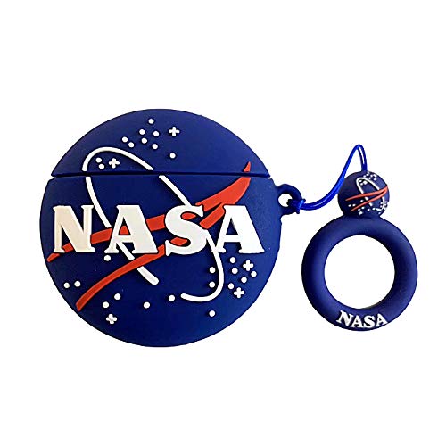 Ultra Thick Soft Silicone Blue NASA Ball Case with Strap for Apple Airpods 1 2 Wireless Earbuds Outer Space Galaxy 3D Cartoon Fun Cool Unique Boyfriend Men Boys Son