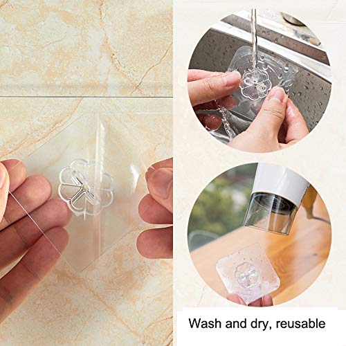 ONESWI Adhesive Wall Hooks 15lb(Max) Transparent Reusable Traceless Hooks,Waterproof and Oilproof,Bathroom Kitchen Heavy Duty Self Adhesive Hooks,20 Packs