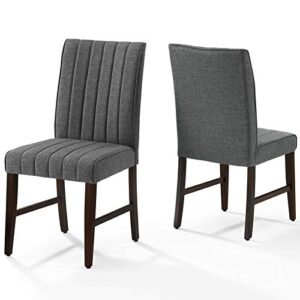 modway motivate channel tufted upholstered fabric dining side chair, set of 2, gray