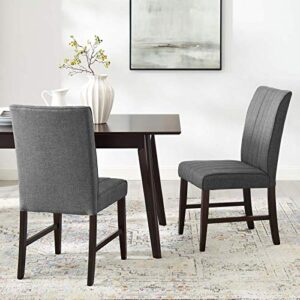 Modway Motivate Channel Tufted Upholstered Fabric Dining Side Chair, Set of 2, Gray