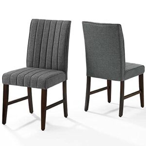 Modway Motivate Channel Tufted Upholstered Fabric Dining Side Chair, Set of 2, Gray