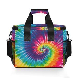 ALAZA Abstract Swirl Design Tie Dye Large Lunch Bag Insulated Lunch Box Soft Cooler Cooling Tote for Grocery, Camping, Car