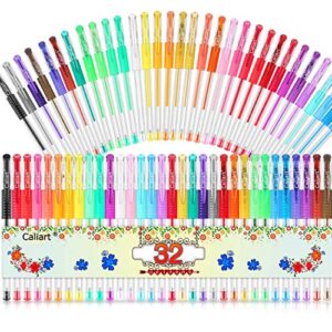 caliart gel pens, 32 colors gel pen set, 40% more ink colored gel markers fine point pens for kids adult coloring books, drawing, doodling, crafting, journaling, scrapbooking