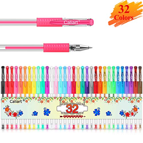 Caliart Gel Pens, 32 Colors Gel Pen Set, 40% More Ink Colored Gel Markers Fine Point Pens for Kids Adult Coloring Books, Drawing, Doodling, Crafting, Journaling, Scrapbooking