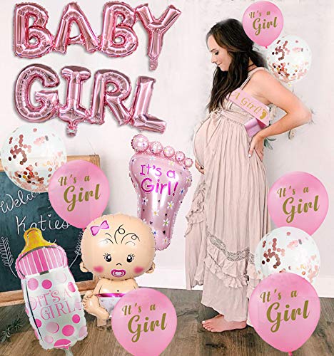 Baby Shower Decorations for Girl,Girl Baby Shower Balloons, Its a Girl Sash for Baby Shower