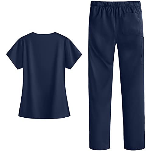 Strictly Scrubs Stretch Women’s Four Way Stretch Scrub Set – Includes V-Neck Top and Pant (Medium Petite, Navy)