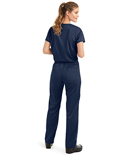 Strictly Scrubs Stretch Women’s Four Way Stretch Scrub Set – Includes V-Neck Top and Pant (Medium Petite, Navy)