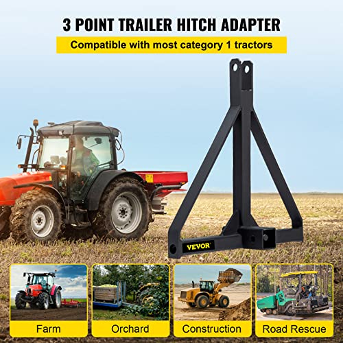 BestEquip 3 Point 2 Inch Universal Trailer Hitch Heavy Duty Receiver Hitch Category 1 Tractor Attachments Tow Hitch with 5000lbs Towing Capacity Black