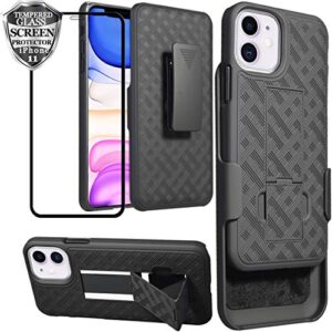 ailiber compatible with iphone 11 with screen protector, iphone11 belt clip holster, kickstand holder rugged full body shockproof armor 2in1 slim protective cover for iphone 11 6.1 inch - black