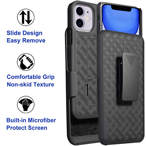 Ailiber Compatible with iPhone 11 with Screen Protector, iPhone11 Belt Clip Holster, Kickstand Holder Rugged Full Body Shockproof Armor 2in1 Slim Protective Cover for iPhone 11 6.1 inch - Black