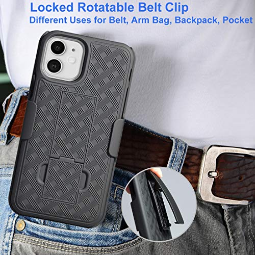 Ailiber Compatible with iPhone 11 with Screen Protector, iPhone11 Belt Clip Holster, Kickstand Holder Rugged Full Body Shockproof Armor 2in1 Slim Protective Cover for iPhone 11 6.1 inch - Black