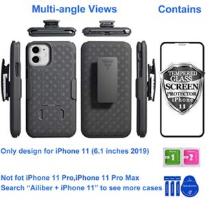 Ailiber Compatible with iPhone 11 with Screen Protector, iPhone11 Belt Clip Holster, Kickstand Holder Rugged Full Body Shockproof Armor 2in1 Slim Protective Cover for iPhone 11 6.1 inch - Black