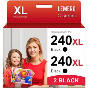 lemero 240xl black remanufactured ink cartridge replacement for canon 240xl pg-240xl 240 xl pg-240 for pixma mg3620 mg3600 ts5120 mg3520 ts5100 mx472 printer (black, 2-pack)