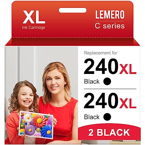 LEMERO 240XL Black Remanufactured Ink Cartridge Replacement for Canon 240XL PG-240XL 240 XL PG-240 for PIXMA MG3620 MG3600 TS5120 MG3520 TS5100 MX472 Printer (Black, 2-Pack)