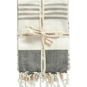 Creative Co-Op Grey & Tan Striped Cotton Tea Towels with Tassels (Set of 3)