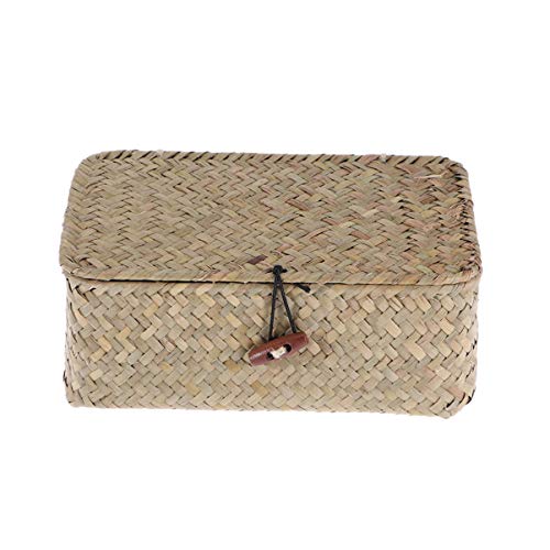 TOPBATHY Rattan Storage Basket Handwoven Storage Basket with Lid Rectangular Home Organizer Bin for Cosmetic Wedding Bedroom Living Room(7.9 X 5.1X3.1inch/20 x 8 x 13cm)