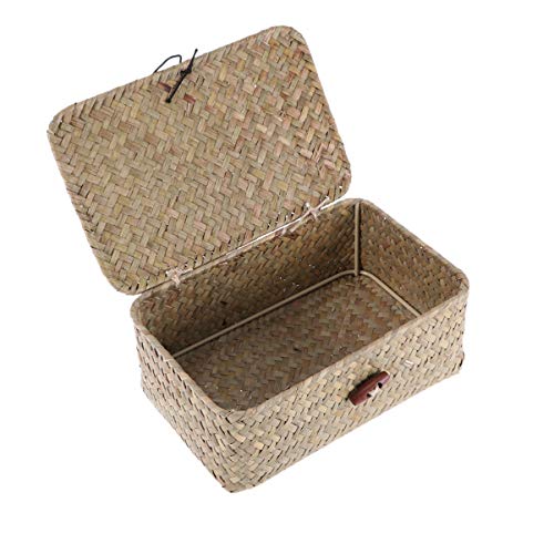 TOPBATHY Rattan Storage Basket Handwoven Storage Basket with Lid Rectangular Home Organizer Bin for Cosmetic Wedding Bedroom Living Room(7.9 X 5.1X3.1inch/20 x 8 x 13cm)