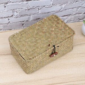 TOPBATHY Rattan Storage Basket Handwoven Storage Basket with Lid Rectangular Home Organizer Bin for Cosmetic Wedding Bedroom Living Room(7.9 X 5.1X3.1inch/20 x 8 x 13cm)