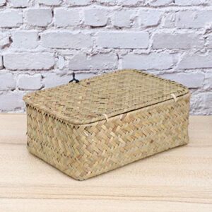 TOPBATHY Rattan Storage Basket Handwoven Storage Basket with Lid Rectangular Home Organizer Bin for Cosmetic Wedding Bedroom Living Room(7.9 X 5.1X3.1inch/20 x 8 x 13cm)