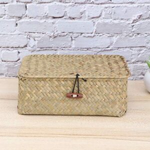 TOPBATHY Rattan Storage Basket Handwoven Storage Basket with Lid Rectangular Home Organizer Bin for Cosmetic Wedding Bedroom Living Room(7.9 X 5.1X3.1inch/20 x 8 x 13cm)