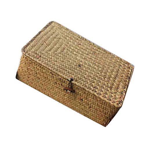 TOPBATHY Rattan Storage Basket Handwoven Storage Basket with Lid Rectangular Home Organizer Bin for Cosmetic Wedding Bedroom Living Room(7.9 X 5.1X3.1inch/20 x 8 x 13cm)