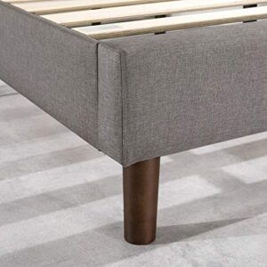 Mellow Janne Upholstered Platform Bed Modern Tufted Headboard Real Wooden Slats and Legs, Full, Classic Grey