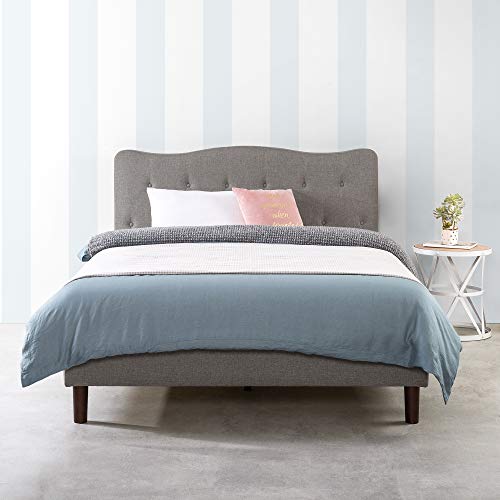 Mellow Janne Upholstered Platform Bed Modern Tufted Headboard Real Wooden Slats and Legs, Full, Classic Grey