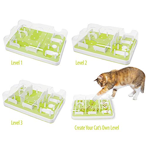 ALL FOR PAWS Interactive Puzzle Cat Feeder, Treat Game Maze Toy Cat Brain Stimulation Toys Slow Feeder for Indoor Cats