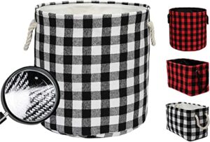 round collapsible storage organizer bins buffalo checked baskets with woolen fabric kid's pet's toys and accessory storage bins for home decor, white black grid, m