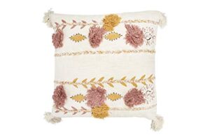 creative co-op creative co-op cotton embroidered pillow with tassels and applique, multicolor