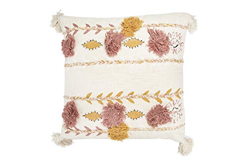 Creative Co-Op Creative Co-Op Cotton Embroidered Pillow with Tassels and Applique, Multicolor