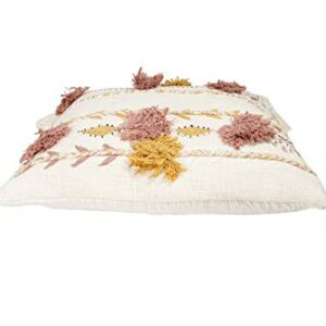 Creative Co-Op Creative Co-Op Cotton Embroidered Pillow with Tassels and Applique, Multicolor