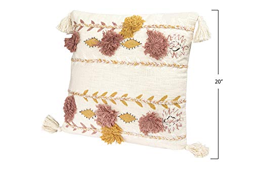 Creative Co-Op Creative Co-Op Cotton Embroidered Pillow with Tassels and Applique, Multicolor