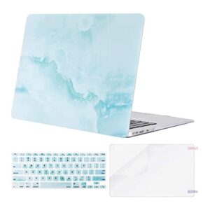 mosiso compatible with macbook air 13 inch case (models: a1369 & a1466, older version 2010-2017 release), plastic cloud marble hard shell case & keyboard cover & screen protector, hot blue