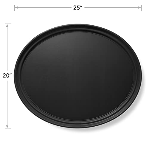 Jubilee 25" Oval Restaurant Serving Tray, Black - NSF Certified Non-Slip Food Service Tray