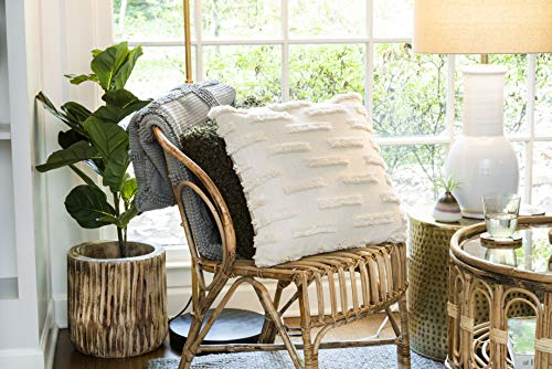 Creative Co-Op White Cotton Embroidered Lines of Decorative Fringe Pillows, 1 Count (Pack of 1)