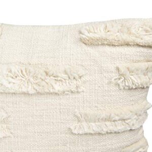 Creative Co-Op White Cotton Embroidered Lines of Decorative Fringe Pillows, 1 Count (Pack of 1)