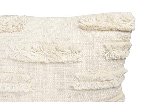 Creative Co-Op White Cotton Embroidered Lines of Decorative Fringe Pillows, 1 Count (Pack of 1)