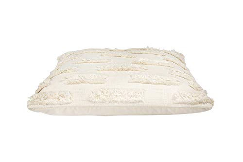 Creative Co-Op White Cotton Embroidered Lines of Decorative Fringe Pillows, 1 Count (Pack of 1)