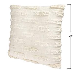 Creative Co-Op White Cotton Embroidered Lines of Decorative Fringe Pillows, 1 Count (Pack of 1)