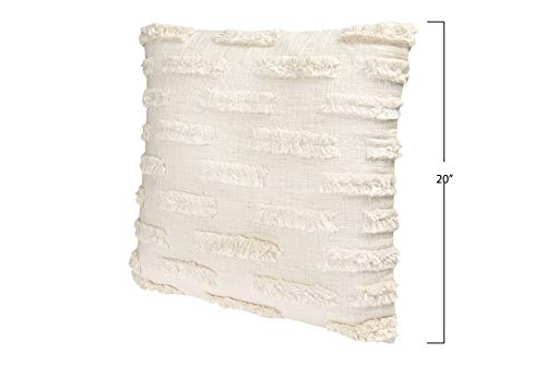 Creative Co-Op White Cotton Embroidered Lines of Decorative Fringe Pillows, 1 Count (Pack of 1)