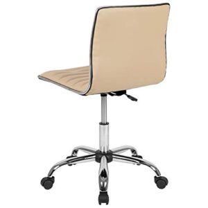 Flash Furniture Alan Low Back Designer Armless Tan Ribbed Swivel Task Office Chair