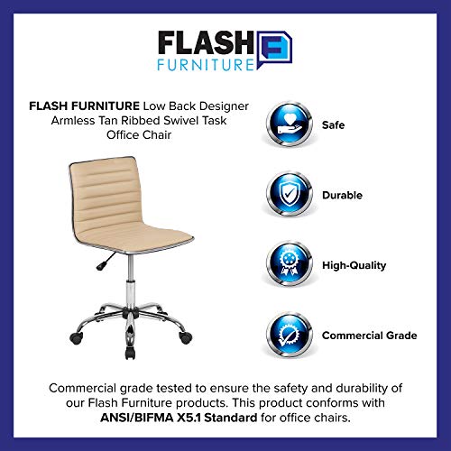 Flash Furniture Alan Low Back Designer Armless Tan Ribbed Swivel Task Office Chair