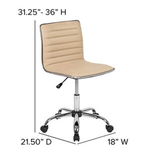 Flash Furniture Alan Low Back Designer Armless Tan Ribbed Swivel Task Office Chair