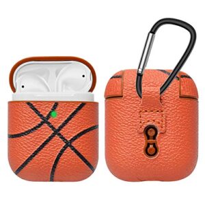 tiflook airpods case, cool design airpod case with keychain, [front led visible] premium pu leather full body shockproof air pod protective case cover skin compatible with airpod 2 and 1, basketball