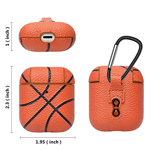 Tiflook AirPods Case, Cool Design AirPod Case with Keychain, [Front LED Visible] Premium PU Leather Full Body Shockproof Air Pod Protective Case Cover Skin Compatible with AirPod 2 and 1, Basketball